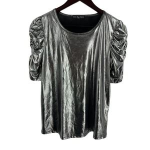 Kim‎ and Cami Silver Top Shirred Sleeve Size Small